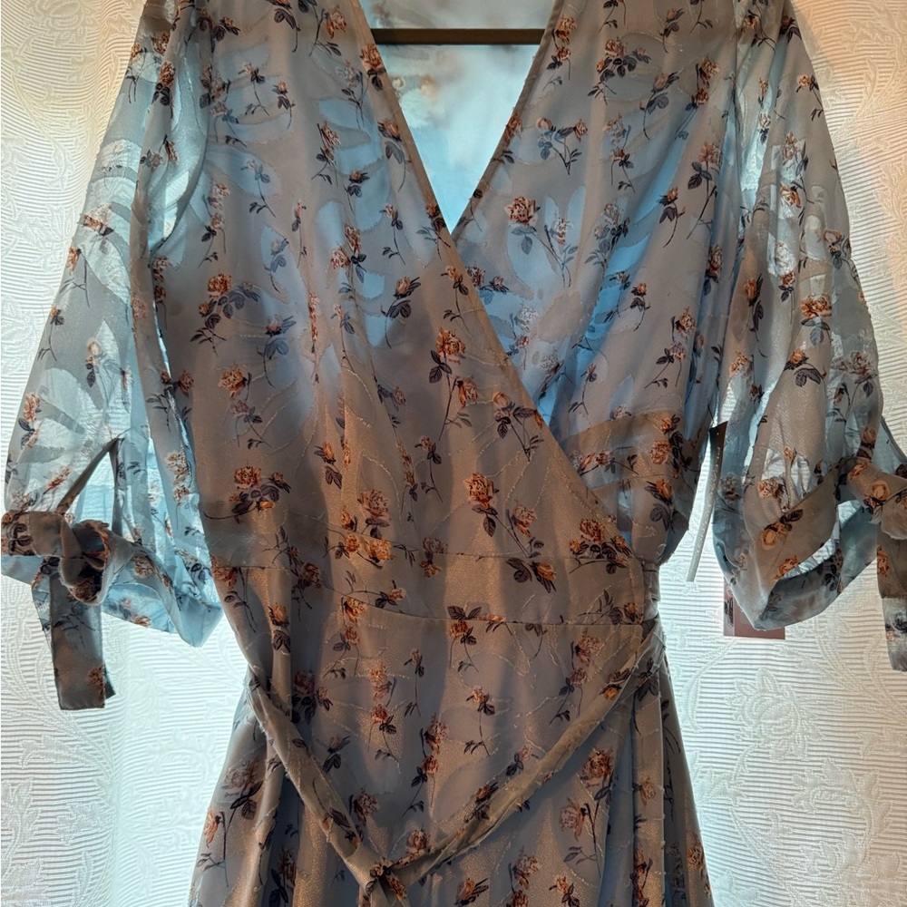 Eva Mendes for New York & Company Blue Floral half Sleeve Dress